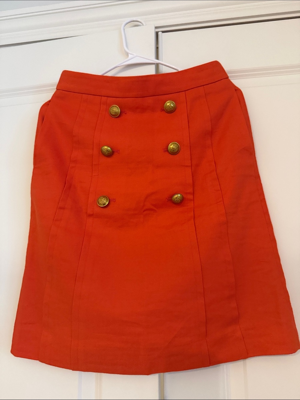 NWOT J. Crew Orange Mini Skirt with Gold Buttons